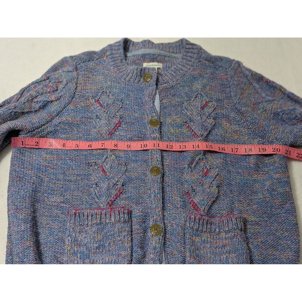Sundance Sweater Cable Knit Cardigan Grandmacore Purple Sz Large Pockets - Picture 9 of 11